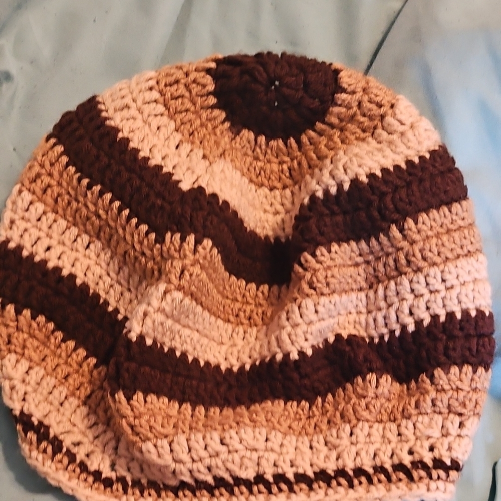 Striped Crochet Beanie - Brown and Tan
